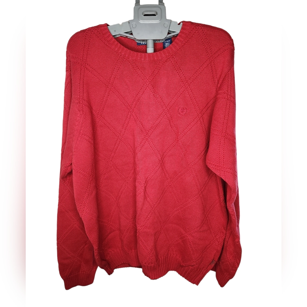 Vintage IZOD  100% Cotton Sweater Mens XL  solid argyle red stretch oversized